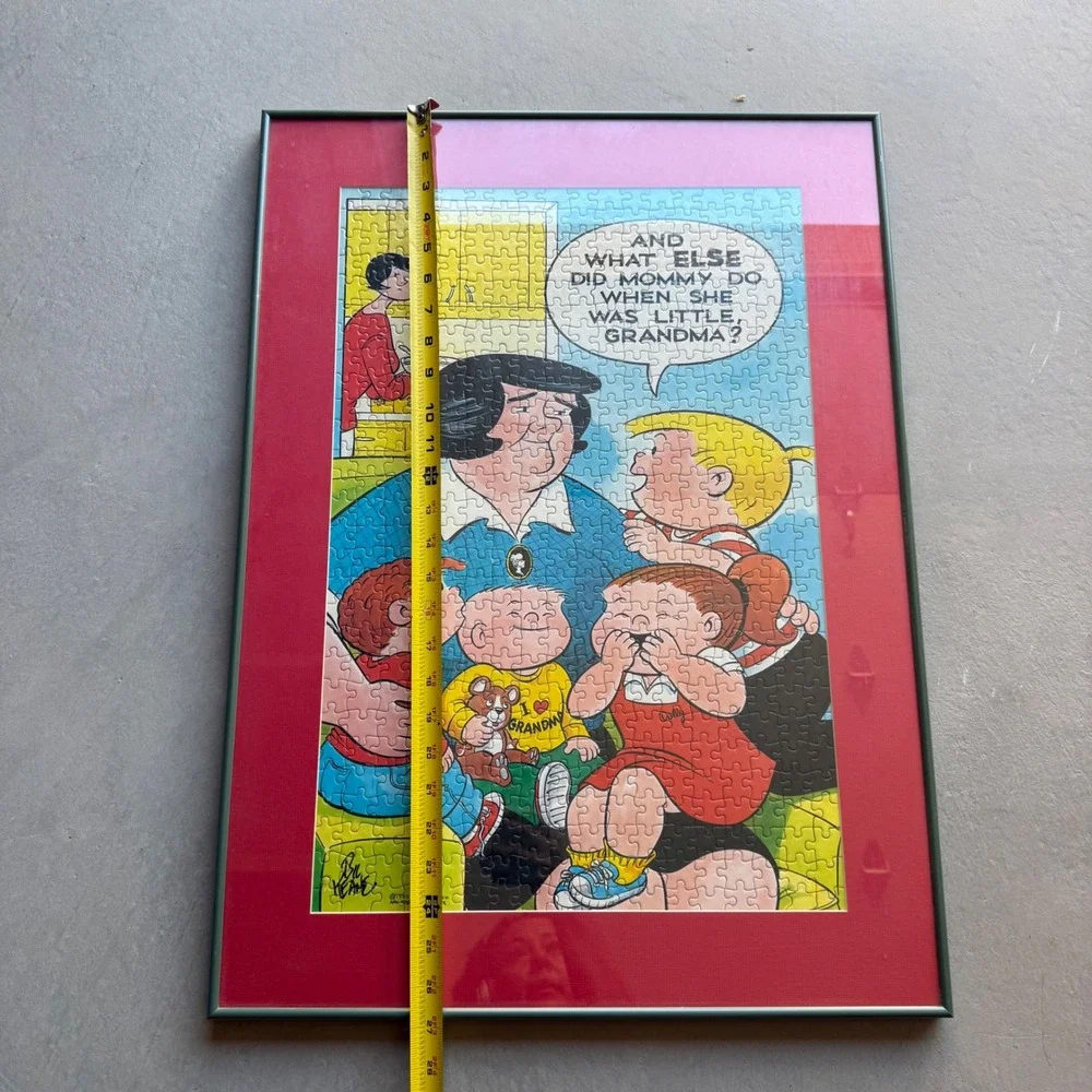 Vintage 1983 Family Circus Jigsaw Puzzle Framed Wall Art Bil Keane Signed